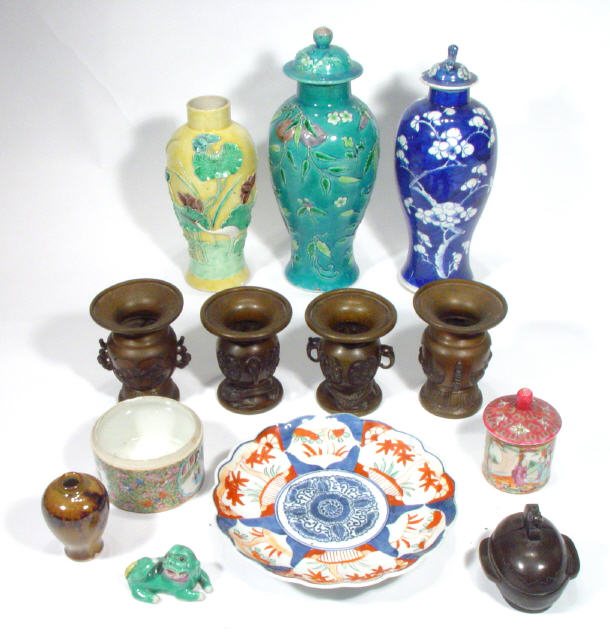 Appraisal: Group of Oriental items including two Chinese vases relief moulded