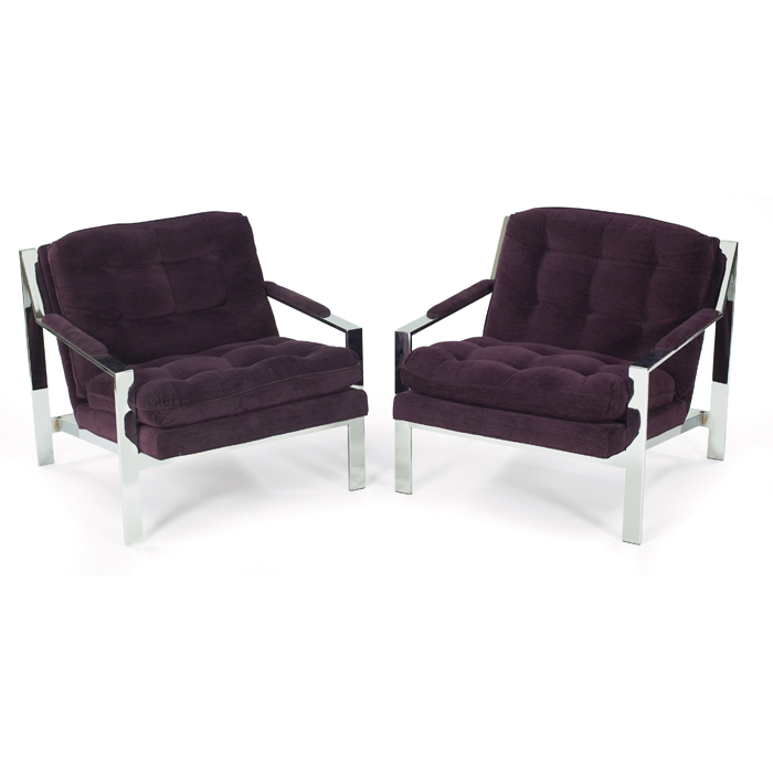 Appraisal: Milo Baughman lounge chairs pair by Thayer Coggin chromed metal