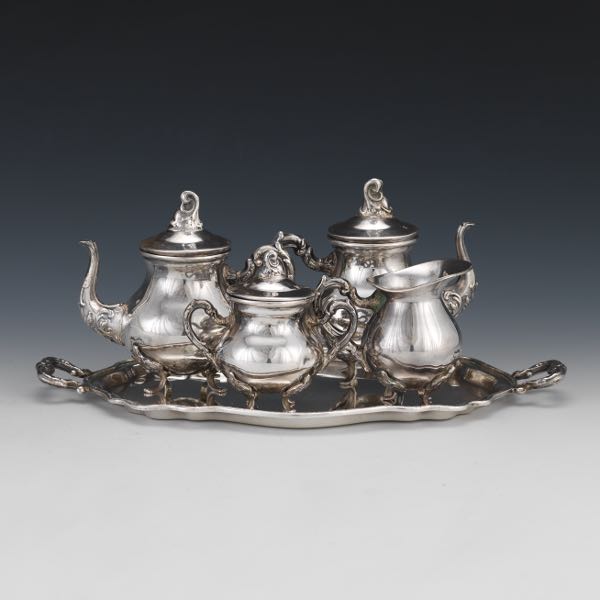 Appraisal: MINIATURE SILVER TEA SET Sterling silver tea set marked Plata