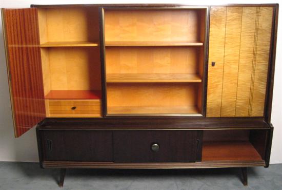 Appraisal: Late s-early s German Satinwood Display Cabinet Sliding lower doors