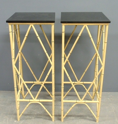 Appraisal: - Pair of metal bamboo-form high table with black granite