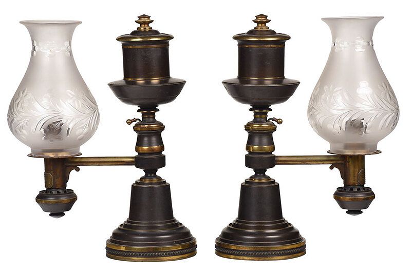 Appraisal: Pair Boston Retailed Messenger Sons Argand Lamps British th century