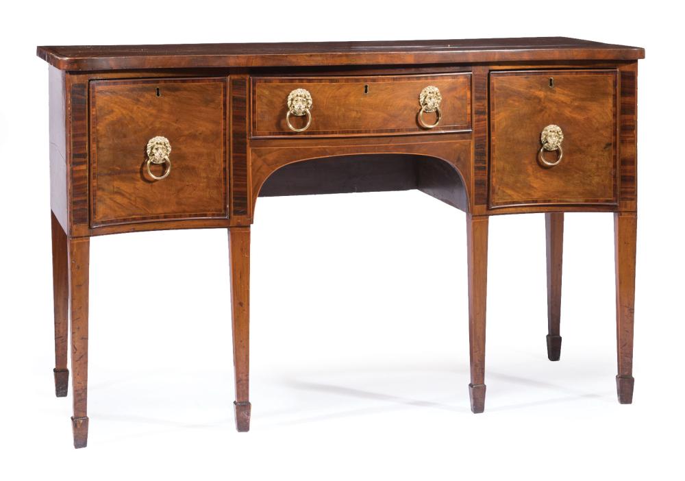 Appraisal: George III Inlaid-Mahogany Sideboard th c serpentine top conforming case