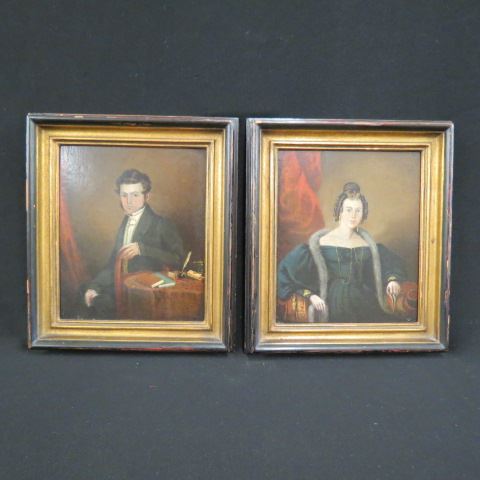 Appraisal: Pair of Fine Early Portraits seated gentleman with books letter