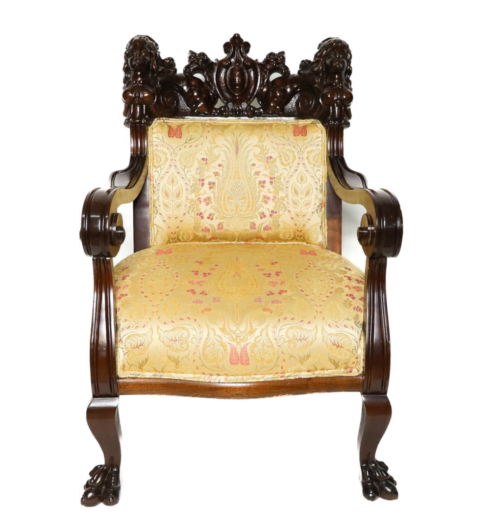 Appraisal: ATTR KARPEN BROTHERS MAHOGANY CARVED THRONE CHAIRAttributed to Karpen Brothers