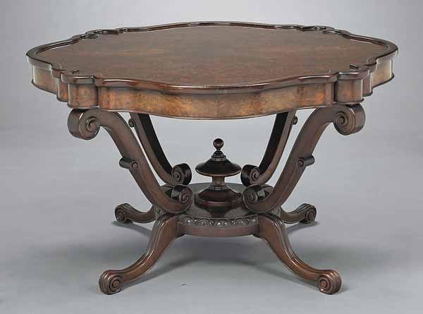 Appraisal: A Continental Burled Walnut and Walnut Center Table the finely