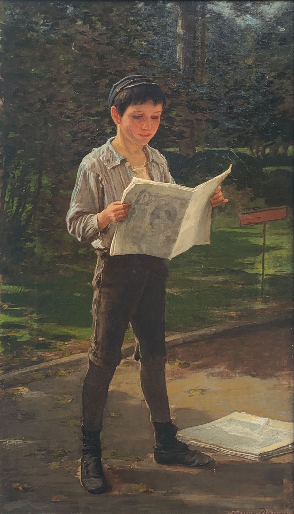 Appraisal: DIELMAN Frederich American German - ''Newsboy Reading the Paper ''