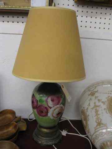 Appraisal: Handpainted Milk Glass Lamp floral decor '' body