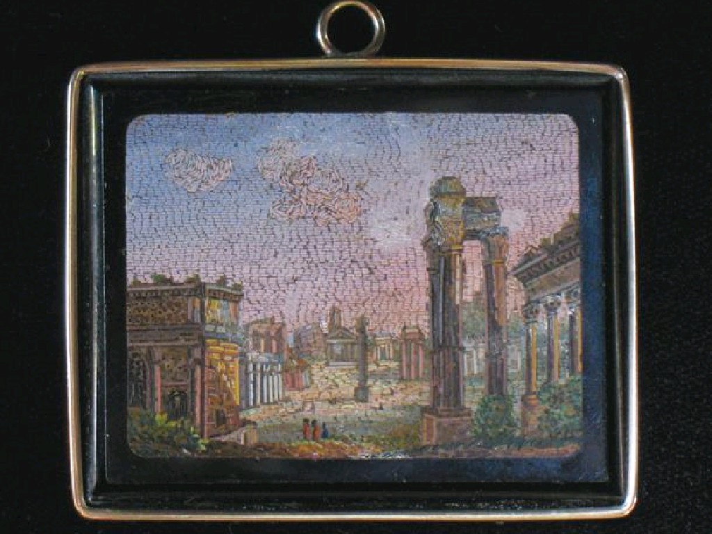 Appraisal: A TH CENTURY ITALIAN MICRO-MOSAIC PENDANT of rectangular form the