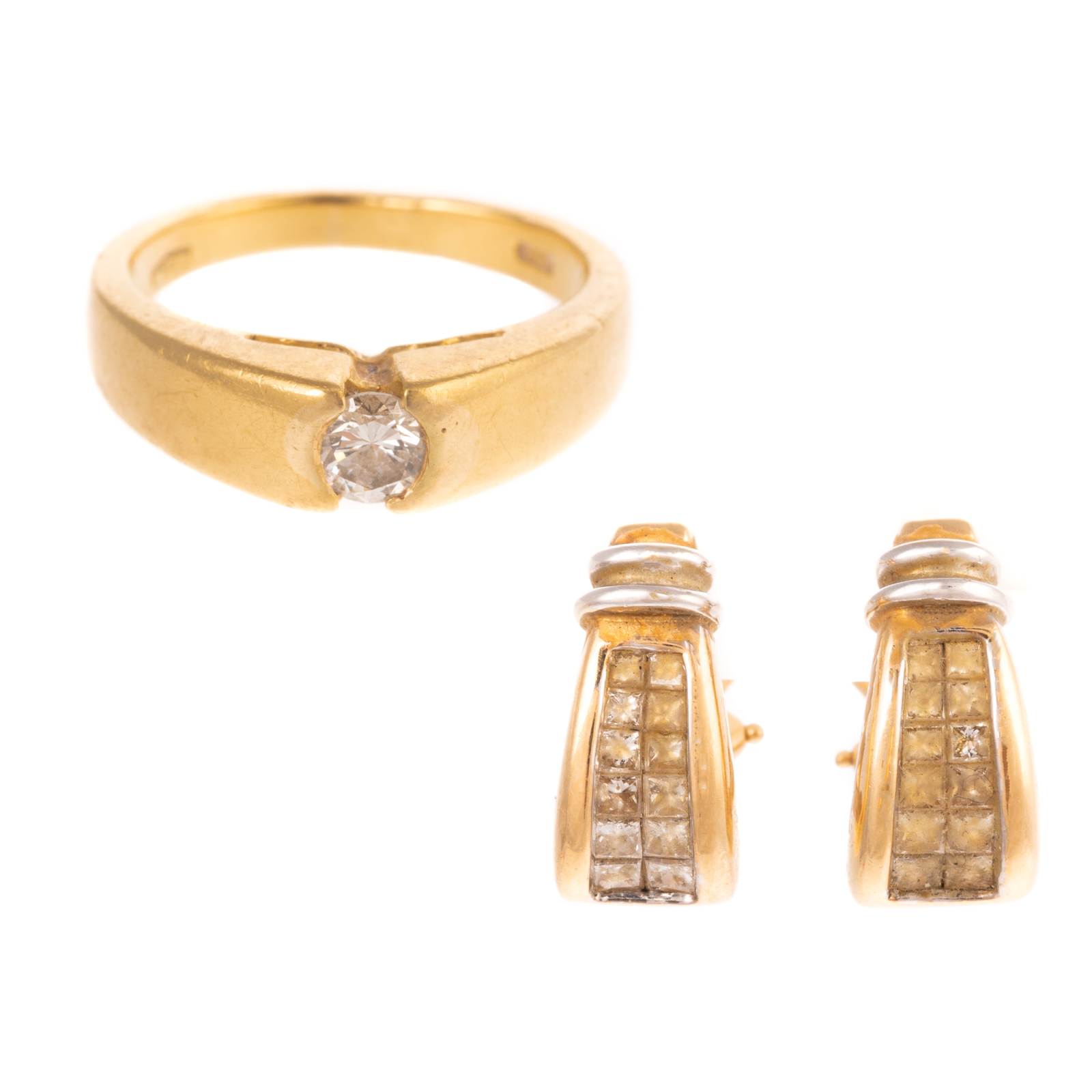 Appraisal: AN K DIAMOND RING K DIAMOND EARRINGS K yellow gold