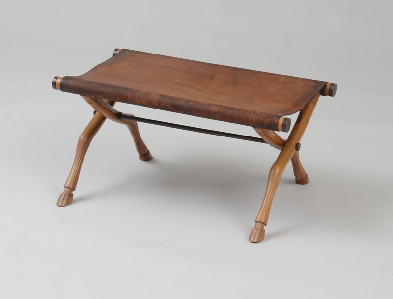 Appraisal: T H ROBSJOHN-GIBBINGS FOR SARIDIS ATHENS FOLDING STOOL Walnut leather