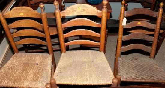 Appraisal: Pair of American vernacular walnut rush-seat chairs together with a