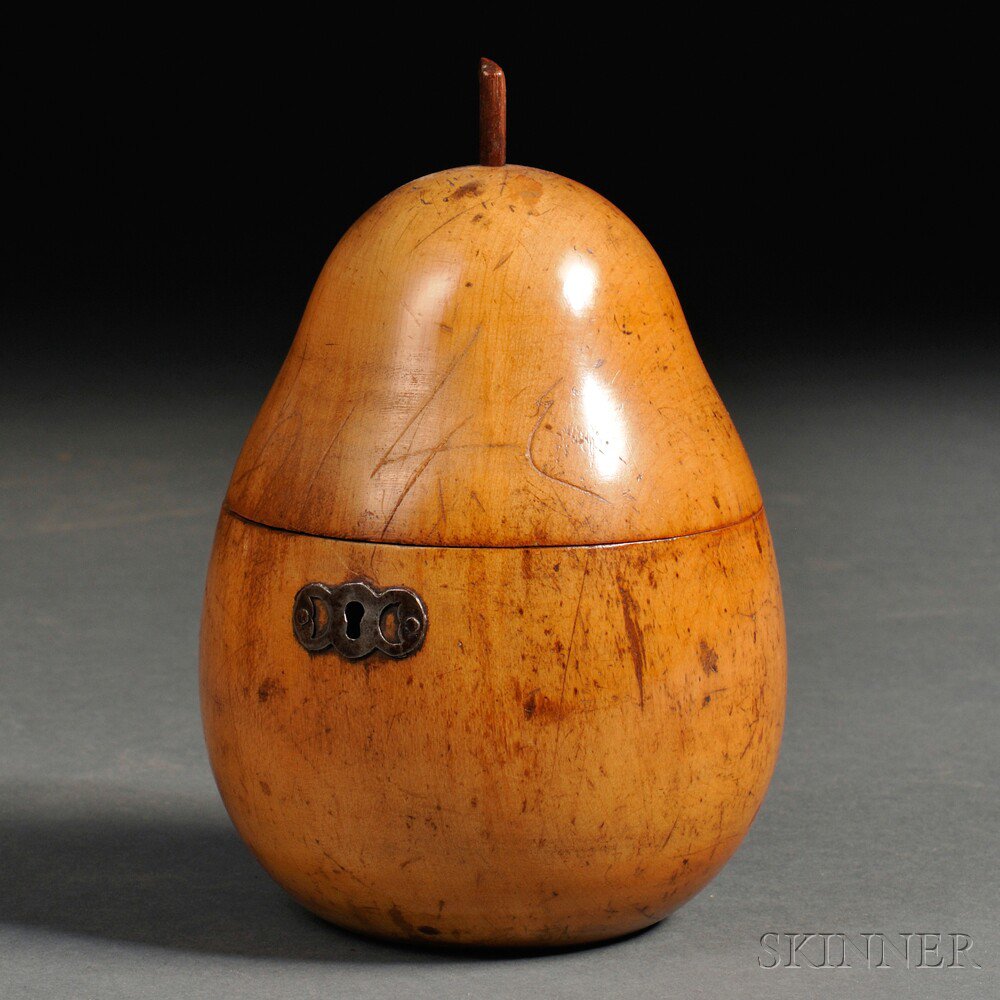 Appraisal: Fruitwood Pear-form Tea Caddy England late th century with steel