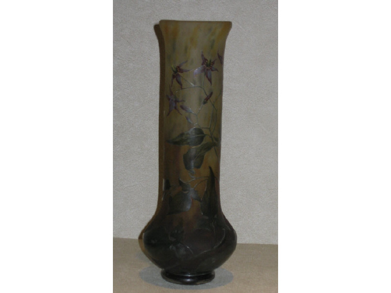 Appraisal: DAUM - NANCY FRANCE Polychrome and carved vase with Columbines