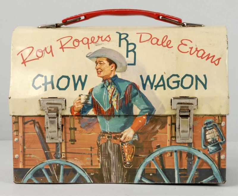 Appraisal: Roy Rogers Chow Wagon Metal Lunchbox Thermos Description This Roy