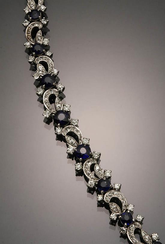 Appraisal: Art Deco Tested Platinum Blue Sapphire and Diamond Cocktail Bracelet