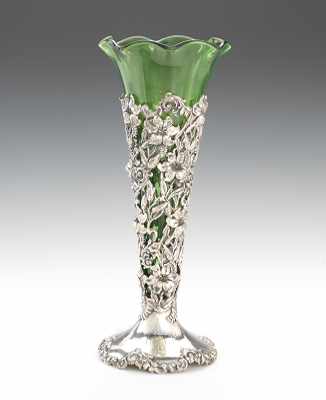 Appraisal: An Art Nouveau Glass Vase in Sterling Silver Repousse Holder