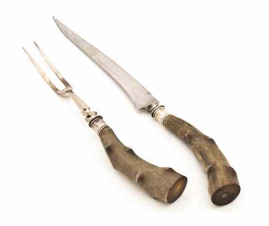 Appraisal: An American Sterling Silver and Horn Carving Set Length of