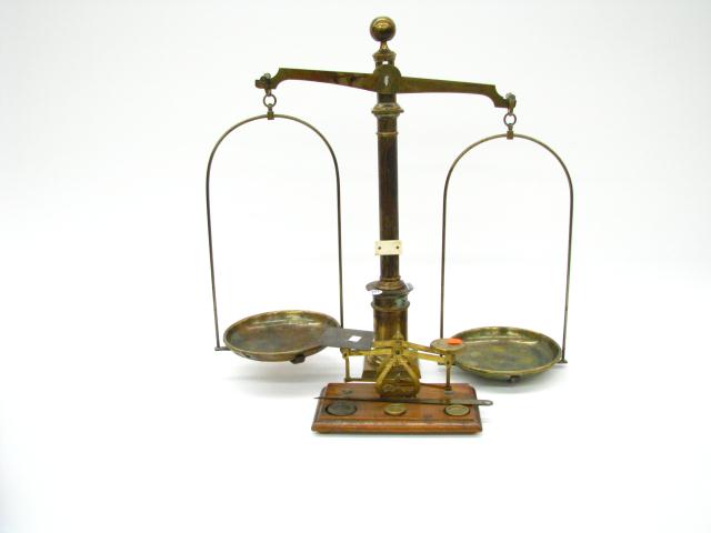 Appraisal: Two antique brass scales including platform scale with two one