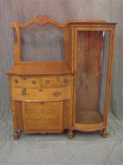 Appraisal: Victorian Oak Side by Side A chest china cabinet combination