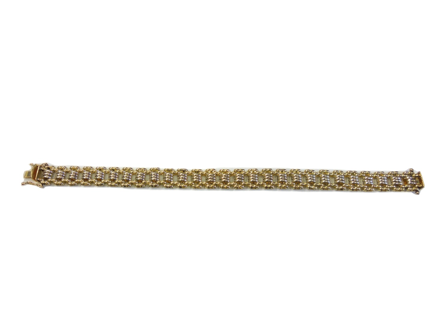 Appraisal: A ct bi-colour gold textured block link bracelet cm long