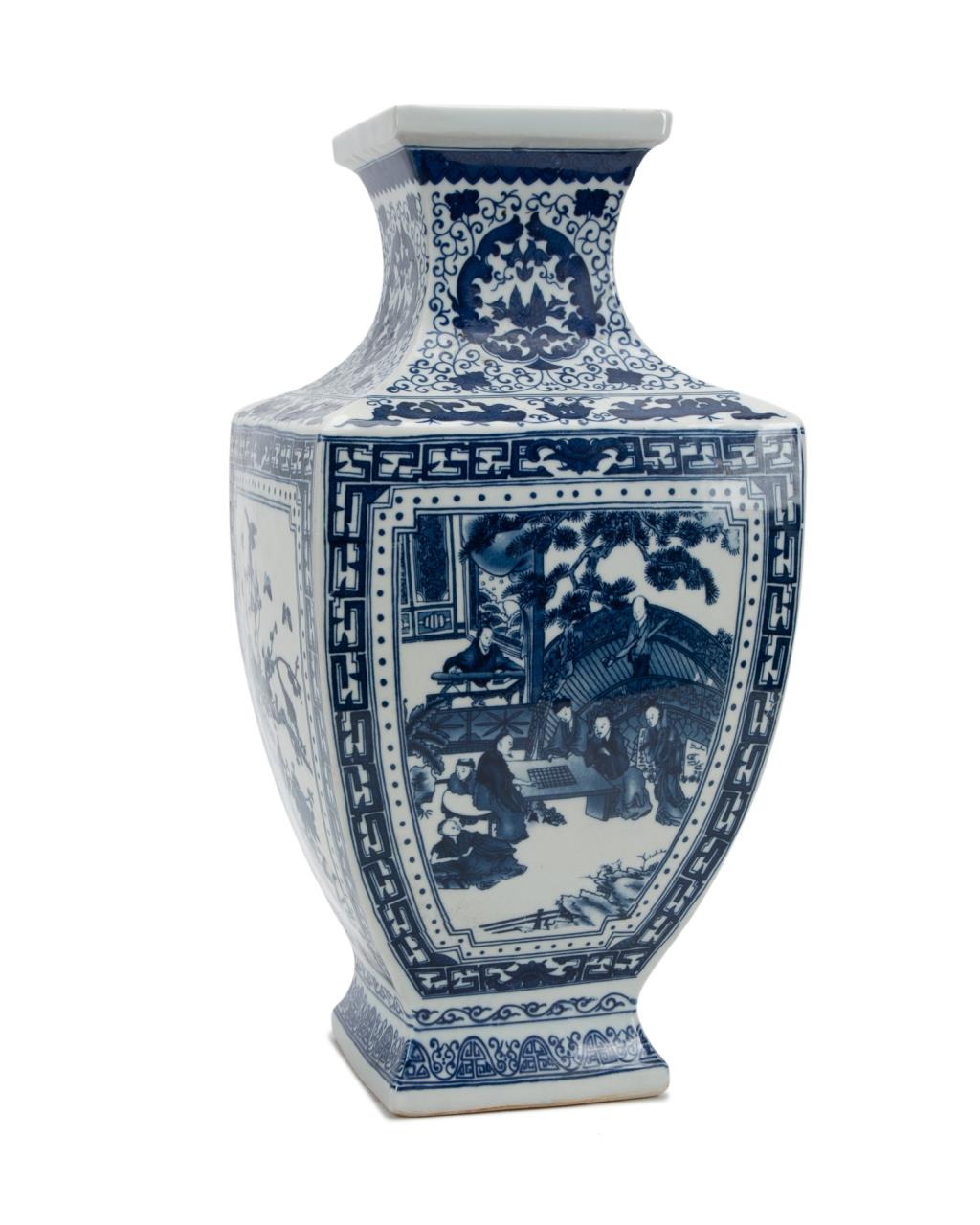 Appraisal: CHINESE BLUE WHITE PANELED BALUSTER VASE Chinese blue and white