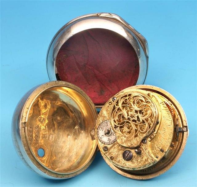 Appraisal: A Georgian silver pair cased pocket watch with verge escapement