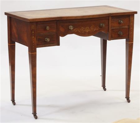 Appraisal: A Victorian inlaid rosewood writing table the boxwood strung top