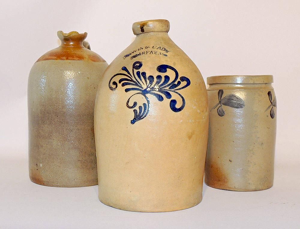 Appraisal: Stoneware Grouping Assembled grouping to include cobalt-decorated Lewis and Cady