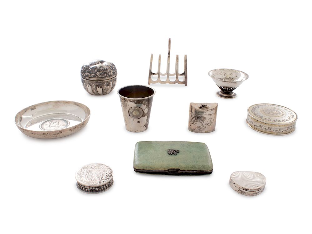 Appraisal: A Collection of Silver Nutmeg Graters Vesta Cases Snuff Boxes