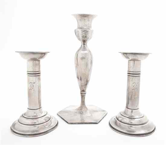 Appraisal: A Pair of American Sterling Silver Candlesticks of cylindrical form