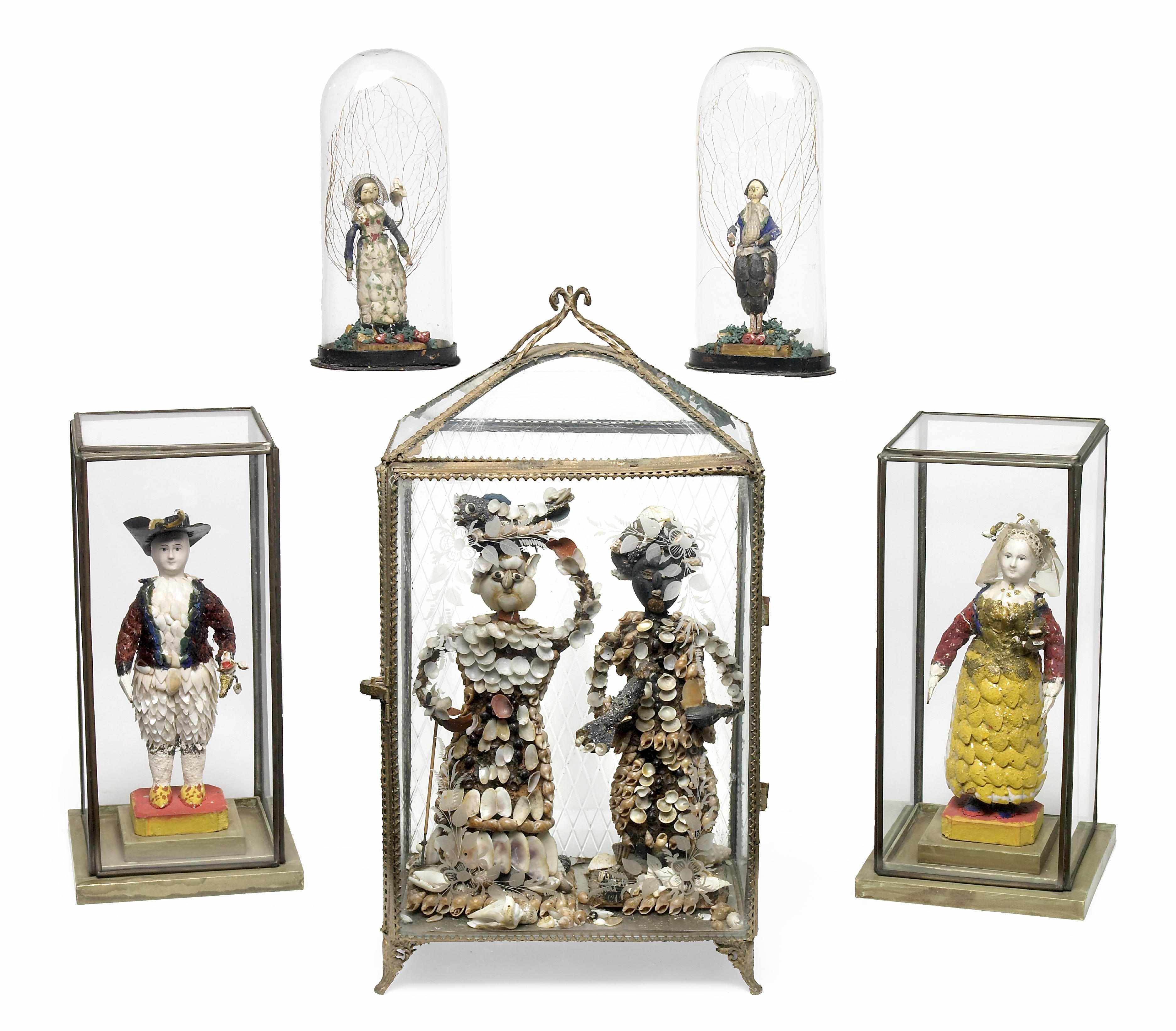 Appraisal: A group of six Italian shell decorated figures th century