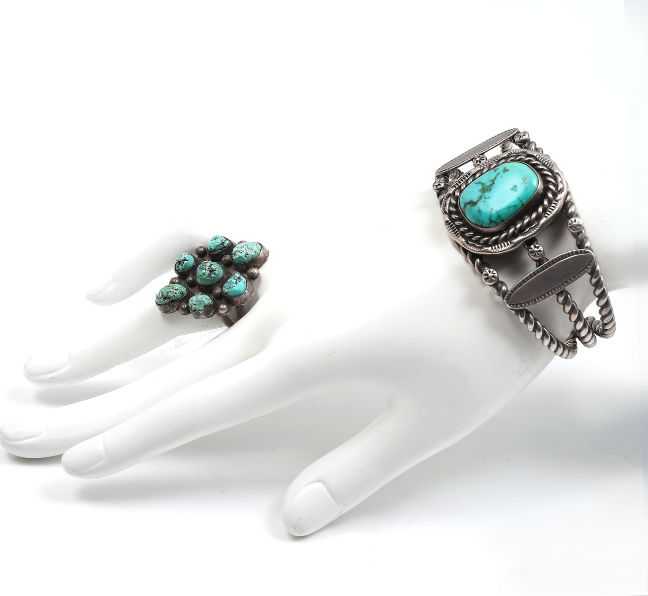 Appraisal: PC NATIVE AMERICAN INDIAN JEWELRY Ca Navajo sterling fox turquoise