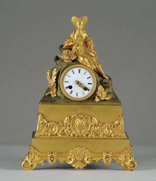 Appraisal: FRENCH EMPIRE FIGURAL MANTEL CLOCK Gilt ormolu of a seated