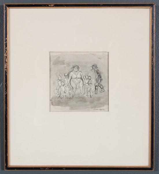 Appraisal: Aaron Sopher American - Woman Walking with Children pen and