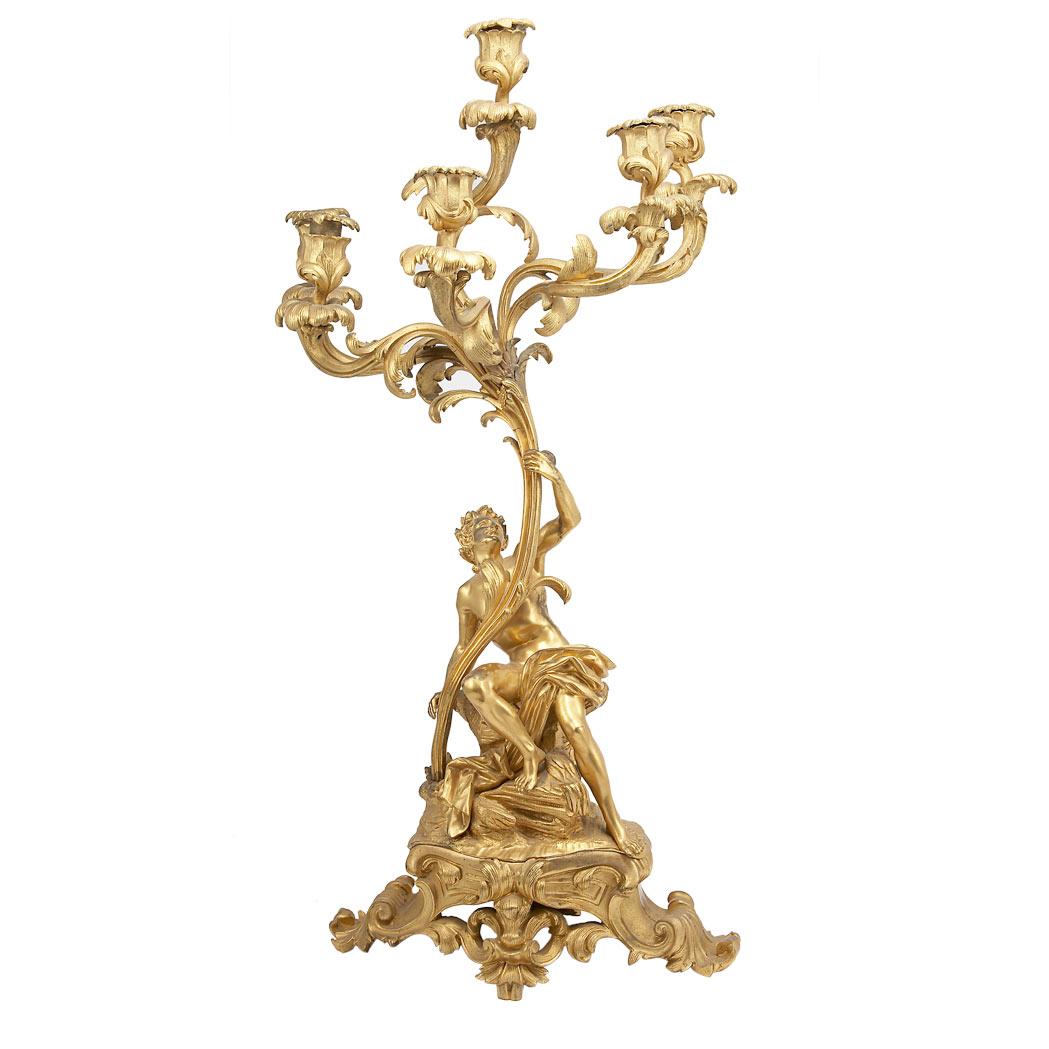 Appraisal: Transitional Louis XV XVI Style Gilt-Bronze Six-Light Candelabrum Modeled as