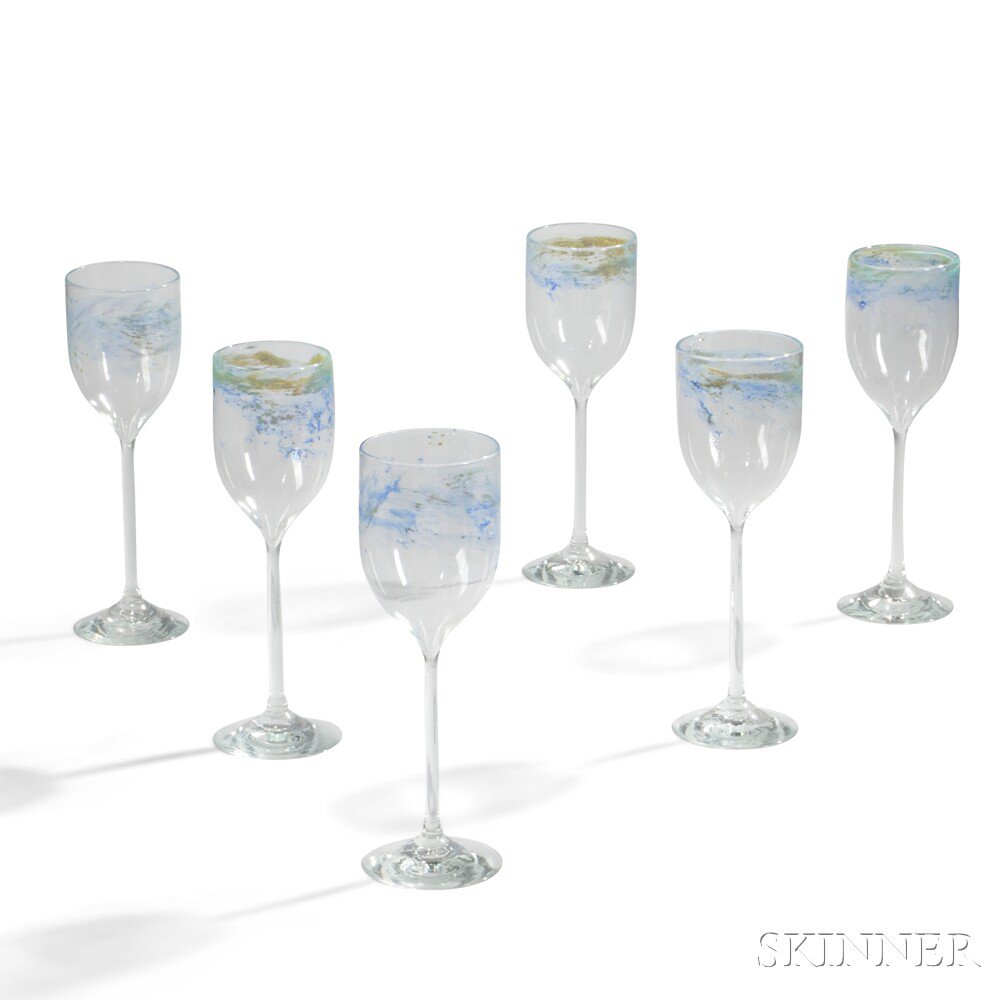 Appraisal: Six Josh Simpson b Wine Goblets Hand-blown art glass Massachusetts