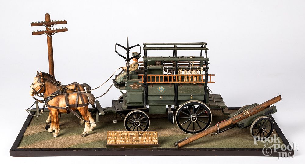 Appraisal: Miniature telephone and telegraph wagon model Contemporary miniature telephone and