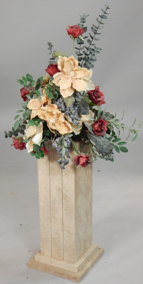 Appraisal: A composition simulated marble pedestal and various dried flowers