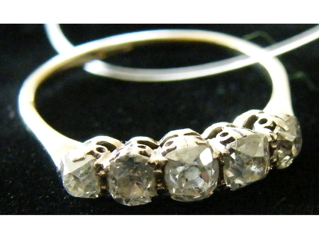 Appraisal: Period platinum old cut five stone diamond ring in a