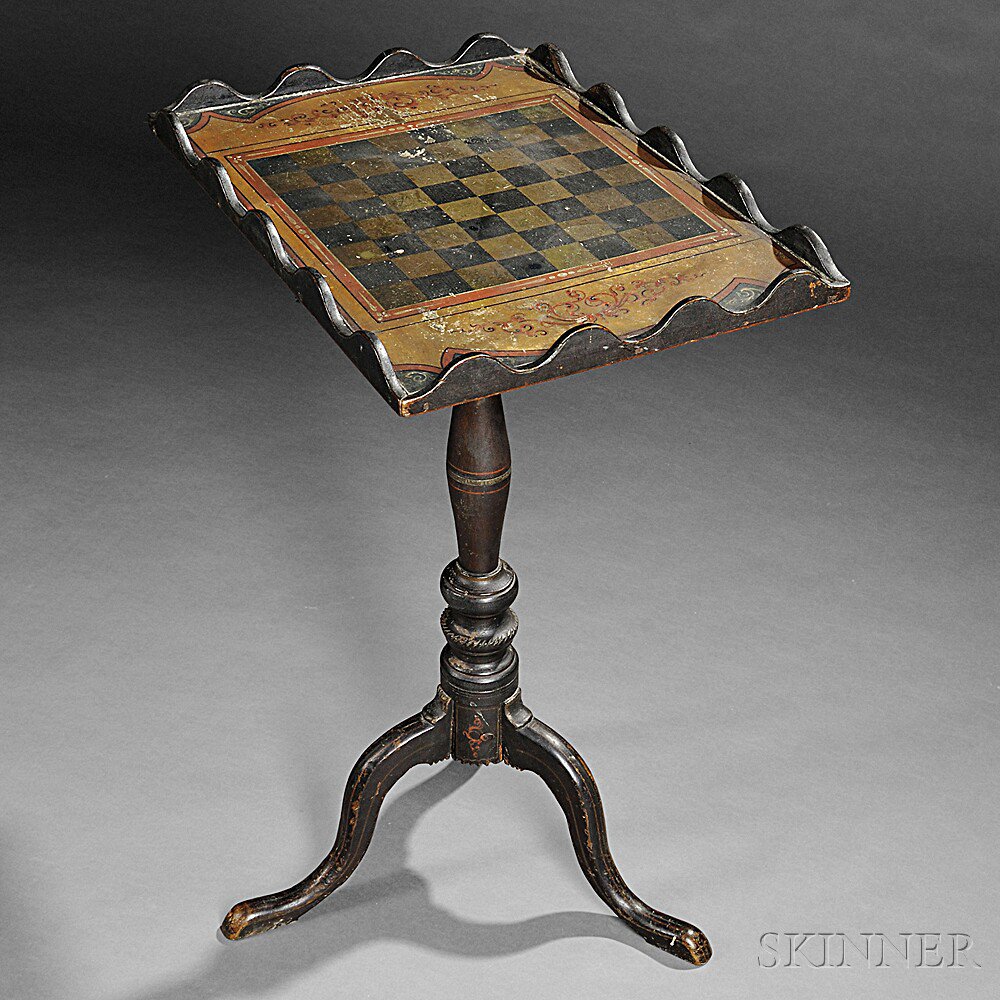 Appraisal: Paint-decorated Games Table New England late th century the rectangular