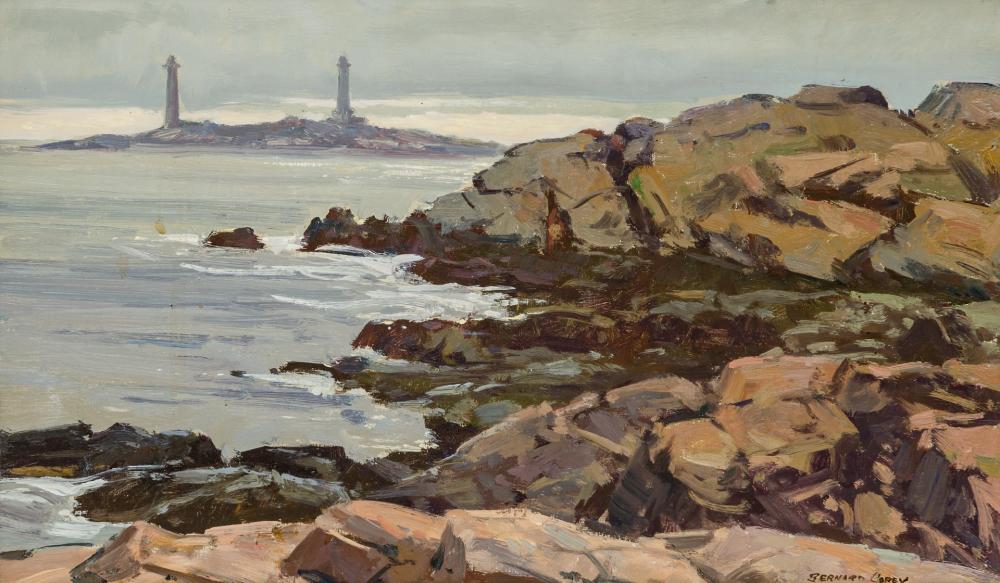 Appraisal: BERNARD COREY American - View of Lighthouses from the Rocky