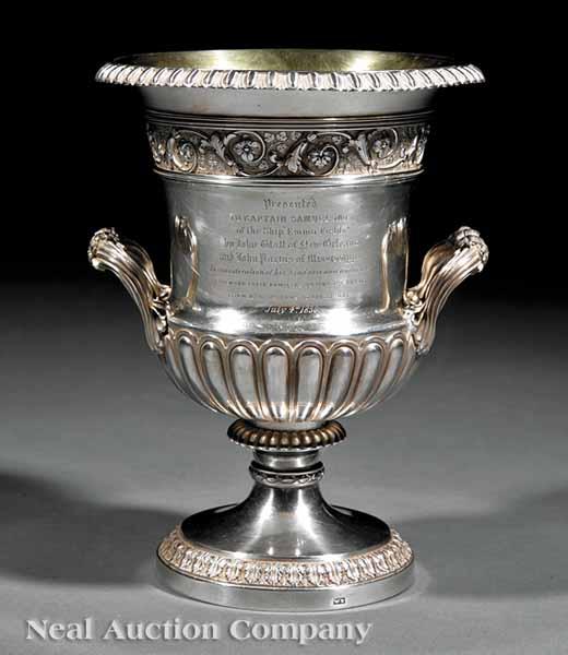 Appraisal: A Late Georgian Sterling Silver Presentation Urn William Elliot London