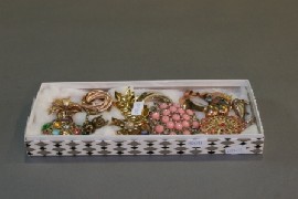 Appraisal: Box of vintage brooches that include Coro and BSK