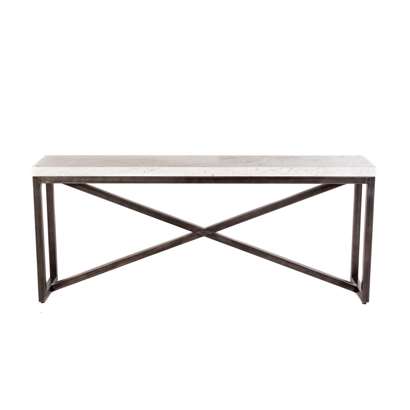 Appraisal: CONTEMPORARY MARBLE ENAMELED METAL SOFA TABLE Marble top with metal