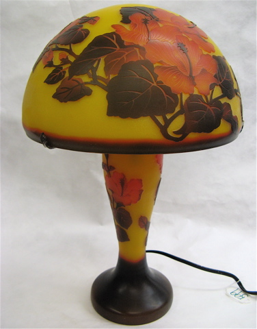 Appraisal: CAMEO STYLE GLASS TABLE LAMP after Emille Galle having dome