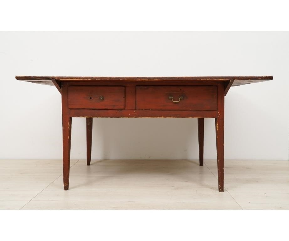 Appraisal: Large country pine tavern table circa with two drawers and