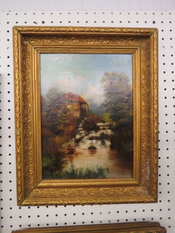 Appraisal: th Century Oil landscape with women fetching water mill in