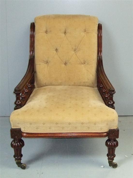 Appraisal: Victorian mahogany upholstered button back armchair