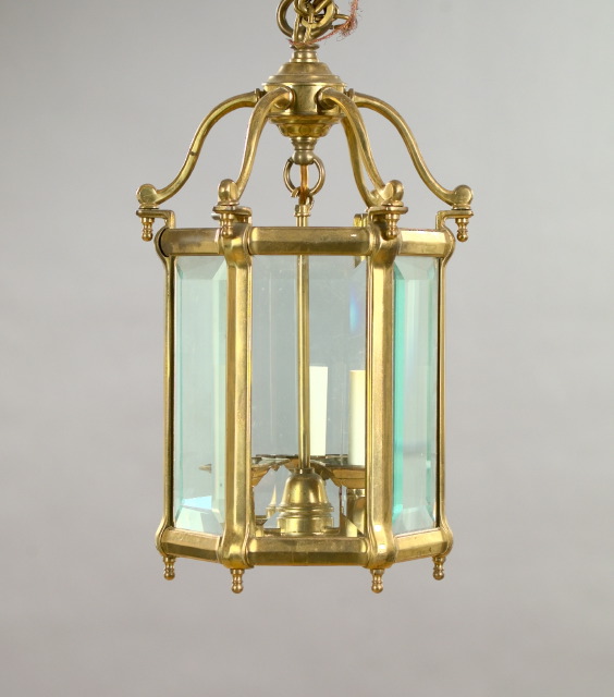 Appraisal: English Brass and Beveled Glass Hexagonal Lantern second quarter th